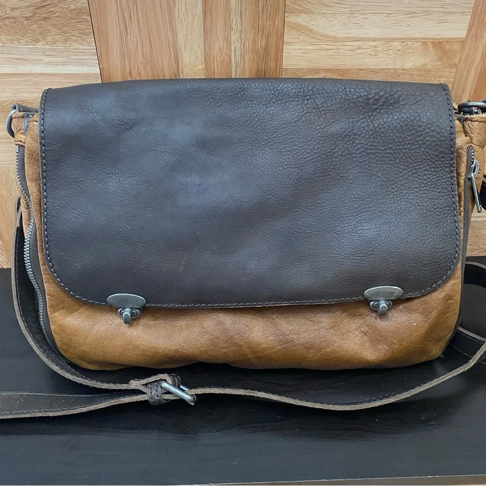 LIEBESKIND Berlin “Olivia” Two-tone Brown/Gray Flap Messenger Bag